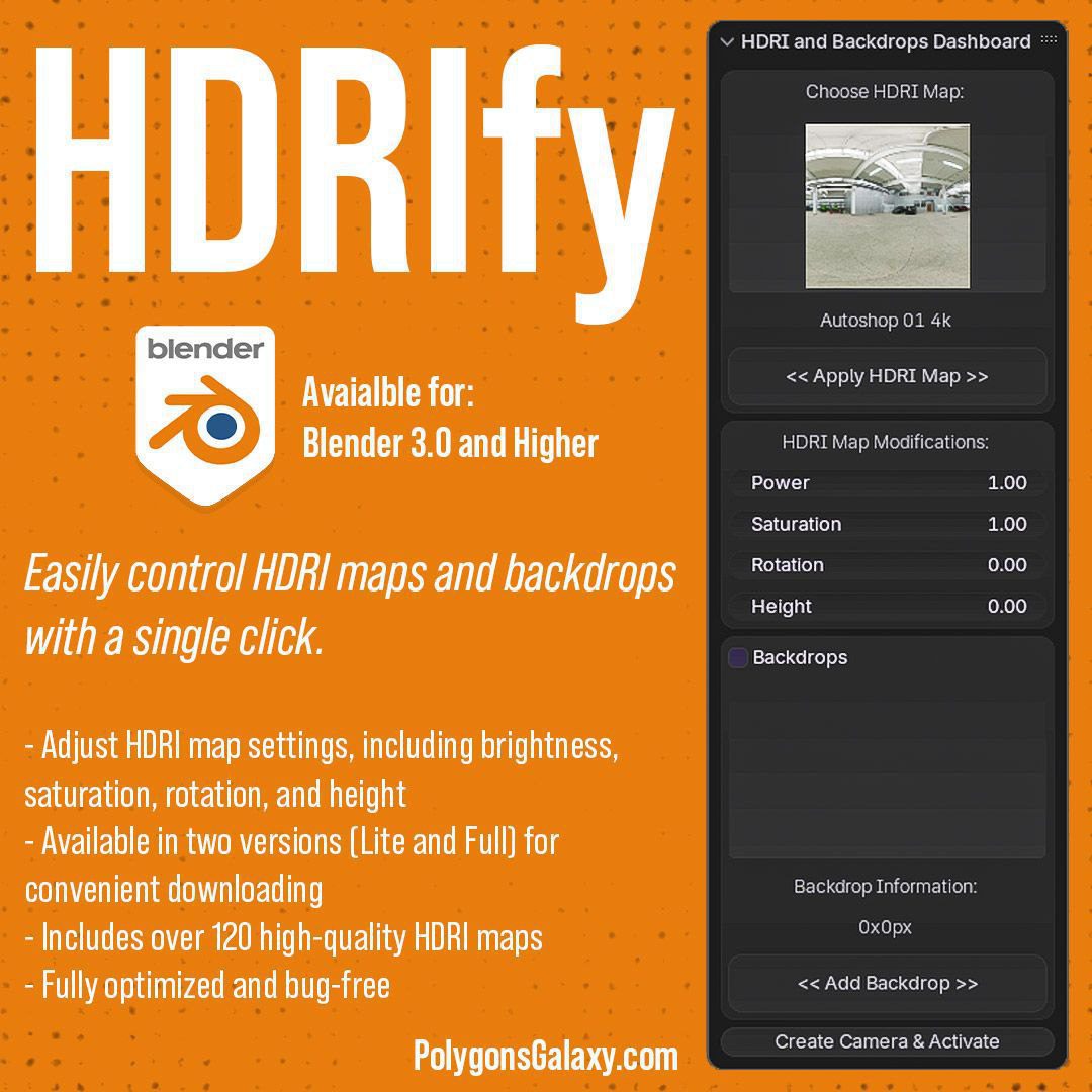 HDRIfy blender plugin the let user to easily control HDRI maps and backdrops with a single click in Blender3D